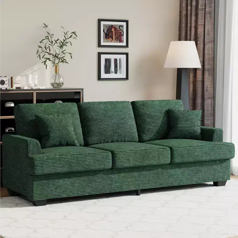 Canapé 86 places en cuir/velours côtelé, canapé moderne à assise profonde avec 2 coussins décoratifs, coussin rembourré et housse amovible pour petits espaces, appartements et salons