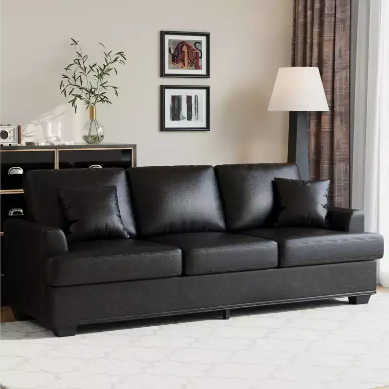 Canapé 86 places en cuir/velours côtelé, canapé moderne à assise profonde avec 2 coussins décoratifs, coussin rembourré et housse amovible pour petits espaces, appartements et salons