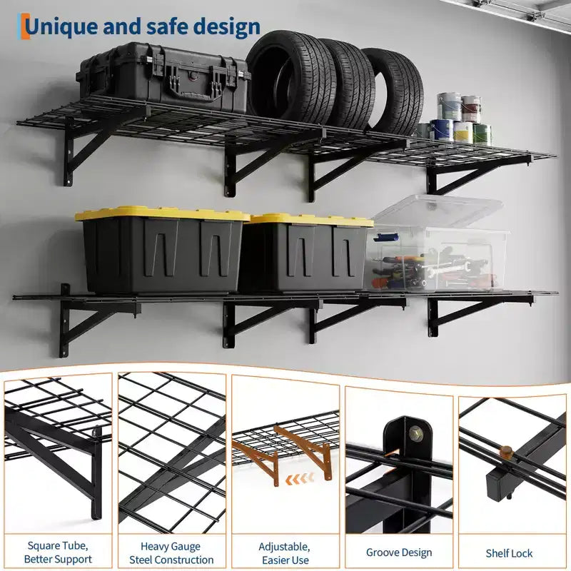 Étagères murales de garage, lot de 4, étagère flottante en métal de 60x90cm, système de rangement mural d'une capacité de 635 kg pour salon, cuisine, garage