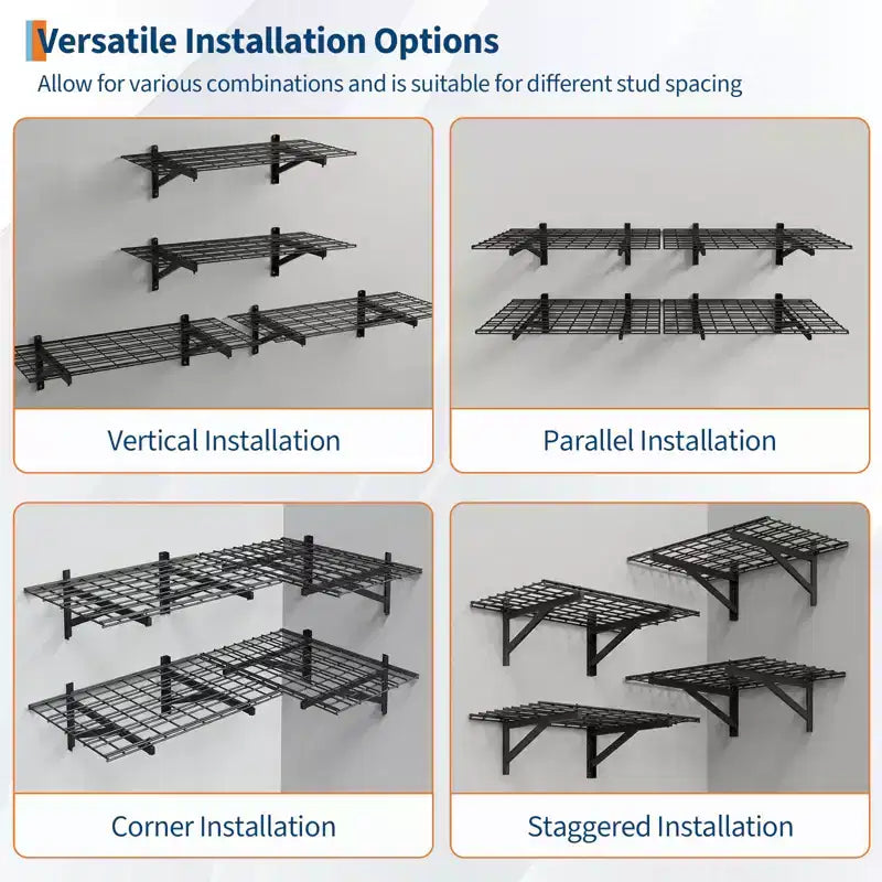 Étagères murales de garage, lot de 4, étagère flottante en métal de 60x90cm, système de rangement mural d'une capacité de 635 kg pour salon, cuisine, garage