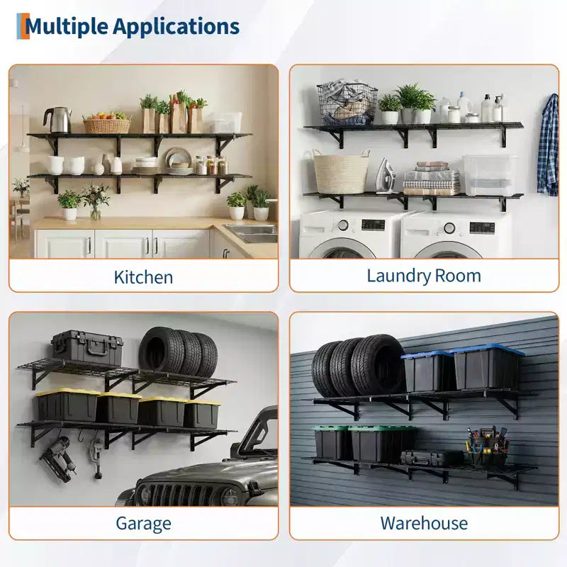 Étagères murales de garage, lot de 4, étagère flottante en métal de 60x90cm, système de rangement mural d'une capacité de 635 kg pour salon, cuisine, garage