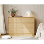 Farmhouse 6 Drawer Dresser, 47 Inch Wide Chest of Drawers, Design Natural Oak Wooden Organizer Cabinet for Bedroom, Living Room, TV Stand
