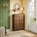 Organisation optimale. Commode haute à 10 tiroirs en métal et tissu. Style industriel moderne. Pour chambre, dressing, salon.