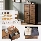 Organisation optimale. Commode haute à 10 tiroirs en métal et tissu. Style industriel moderne. Pour chambre, dressing, salon.