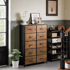 Organisation optimale. Commode haute à 10 tiroirs en métal et tissu. Style industriel moderne. Pour chambre, dressing, salon.