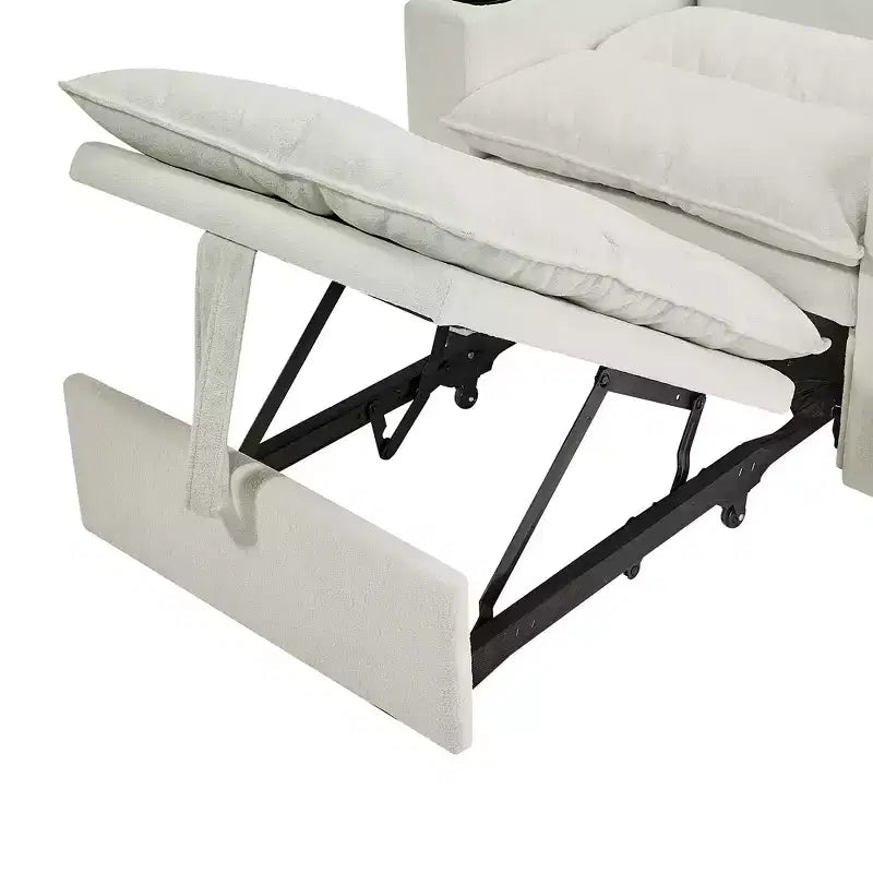 Fauteuil Convertible FurnitureR avec Lit Extensible et Porte-Gobelets, Fauteuil-Lit en Velours Litchi pour Salon, Chambre d'amis ou Petit Espace, Crème