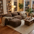 FurnitureR Plush Modular Sectional Sofa with Ottoman, Deep Seat Cloud Couch Upholstered L Shaped Sofa for Living Room, Modern Oversized Couch, Brown