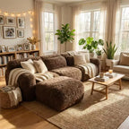 Canapé sectionnel modulaire en peluche FurnitureR avec ottoman, canapé nuage à assise profonde, en forme de L, rembourré pour salon, grand canapé moderne, marron