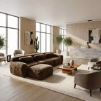 Canapé sectionnel modulaire en peluche FurnitureR avec ottoman, canapé nuage à assise profonde, en forme de L, rembourré pour salon, grand canapé moderne, marron
