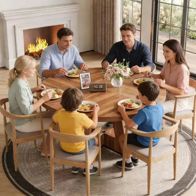 Table à manger ronde de 120 cm pour 4 à 6 personnes, avec pied central en bois, moderne pour salle à manger, cuisine, salon