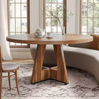 Table à manger ronde de 120 cm pour 4 à 6 personnes, avec pied central en bois, moderne pour salle à manger, cuisine, salon
