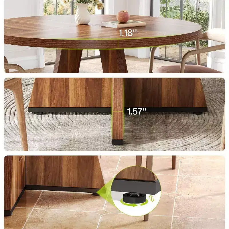 Table à manger ronde de 120 cm pour 4 à 6 personnes, avec pied central en bois, moderne pour salle à manger, cuisine, salon