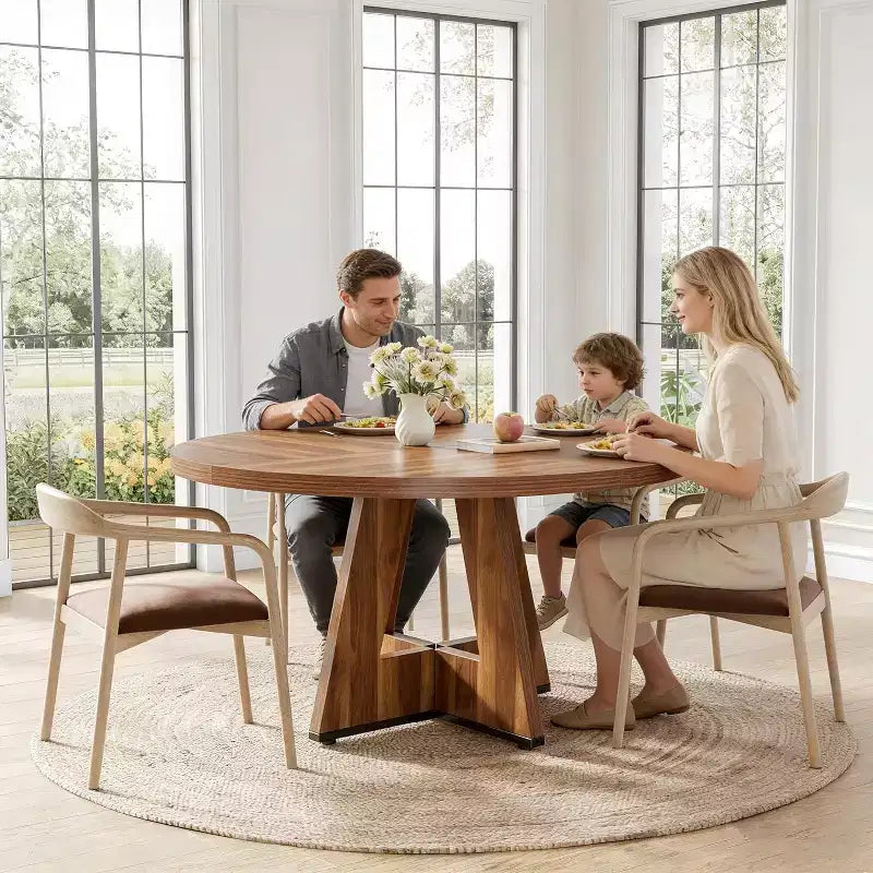 Table à manger ronde de 120 cm pour 4 à 6 personnes, avec pied central en bois, moderne pour salle à manger, cuisine, salon