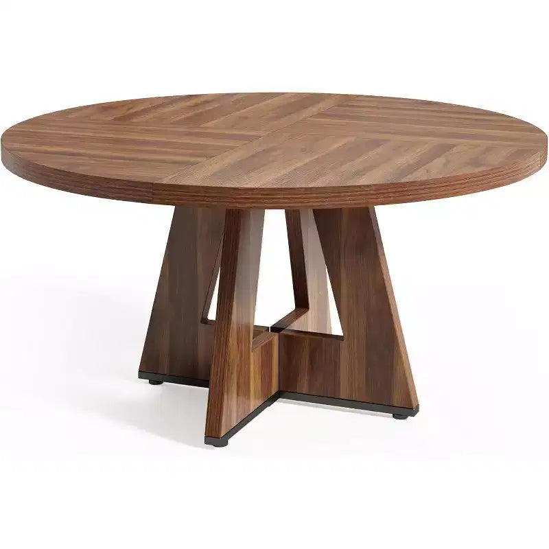 Table à manger ronde de 120 cm pour 4 à 6 personnes, avec pied central en bois, moderne pour salle à manger, cuisine, salon
