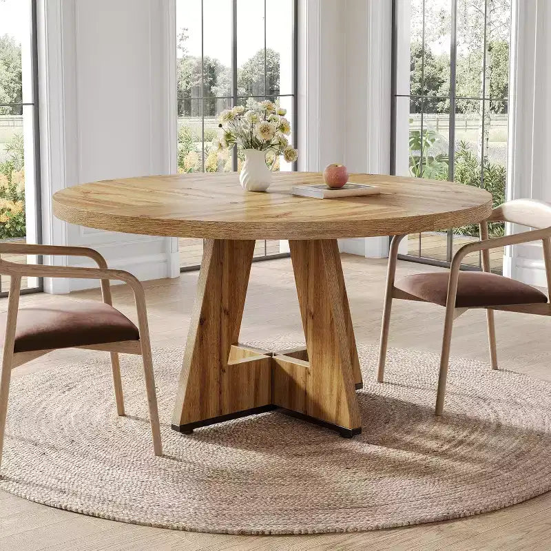Table à manger ronde de 120 cm pour 4 à 6 personnes, avec pied central en bois, moderne pour salle à manger, cuisine, salon