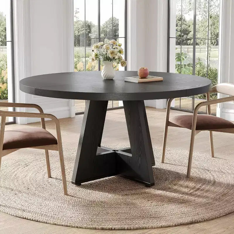 Table à manger ronde de 120 cm pour 4 à 6 personnes, avec pied central en bois, moderne pour salle à manger, cuisine, salon