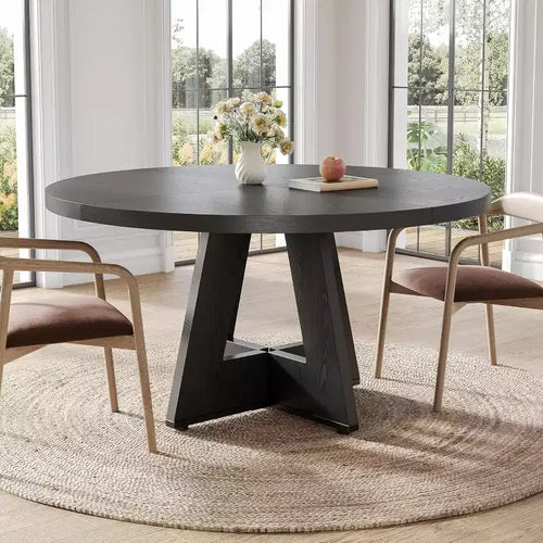 Table à manger ronde de 120 cm pour 4 à 6 personnes, avec pied central en bois, moderne pour salle à manger, cuisine, salon