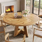 Table à manger ronde de 120 cm pour 4 à 6 personnes, avec pied central en bois, moderne pour salle à manger, cuisine, salon