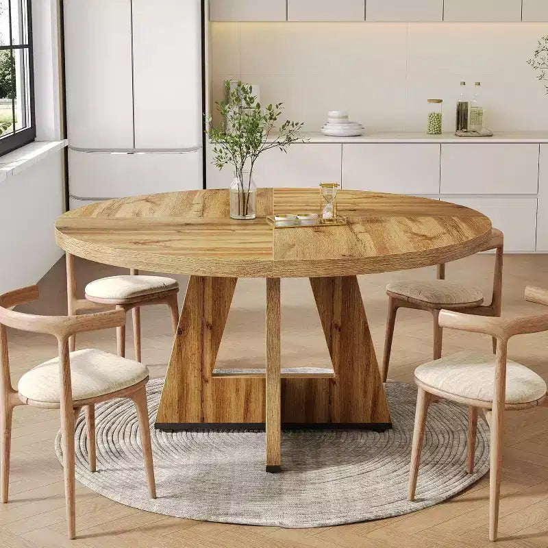 Table à manger ronde de 120 cm pour 4 à 6 personnes, avec pied central en bois, moderne pour salle à manger, cuisine, salon