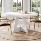 Table à manger ronde de 120 cm pour 4 à 6 personnes, avec pied central en bois, moderne pour salle à manger, cuisine, salon