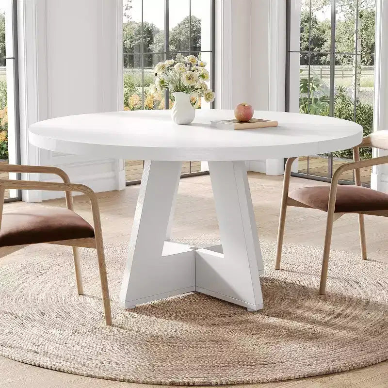 Table à manger ronde de 120 cm pour 4 à 6 personnes, avec pied central en bois, moderne pour salle à manger, cuisine, salon