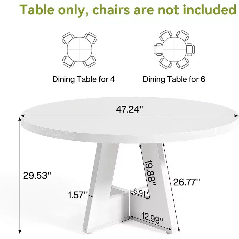 Table à manger ronde de 120 cm pour 4 à 6 personnes, avec pied central en bois, moderne pour salle à manger, cuisine, salon