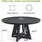 Table à manger ronde de 120 cm pour 4 à 6 personnes, avec pied central en bois, moderne pour salle à manger, cuisine, salon