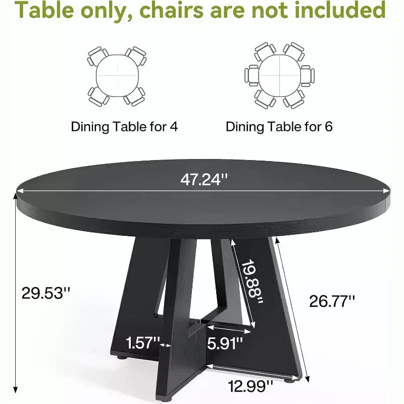 Table à manger ronde de 120 cm pour 4 à 6 personnes, avec pied central en bois, moderne pour salle à manger, cuisine, salon