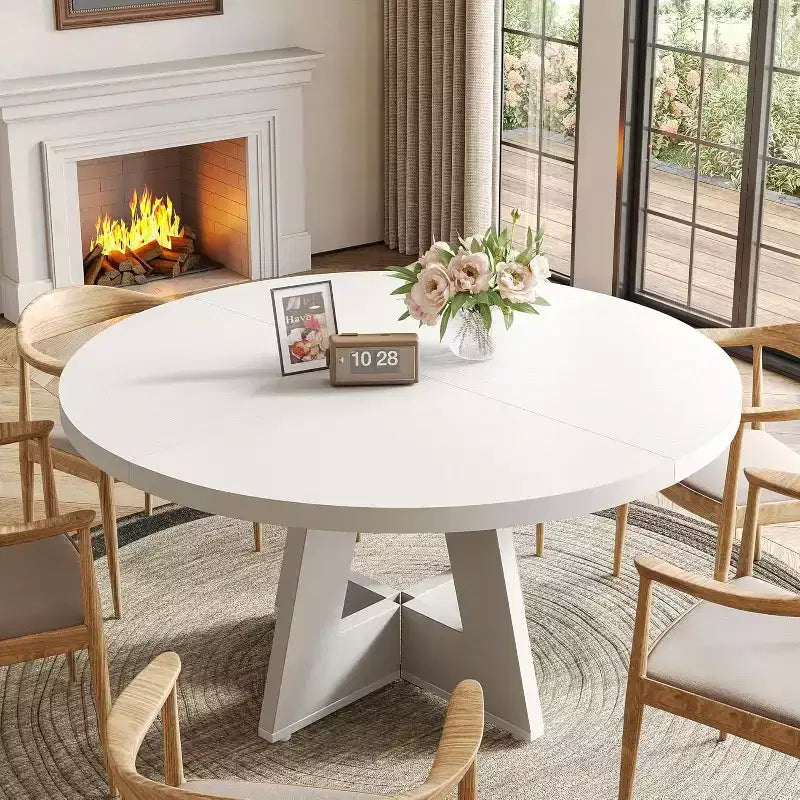 Table à manger ronde de 120 cm pour 4 à 6 personnes, avec pied central en bois, moderne pour salle à manger, cuisine, salon