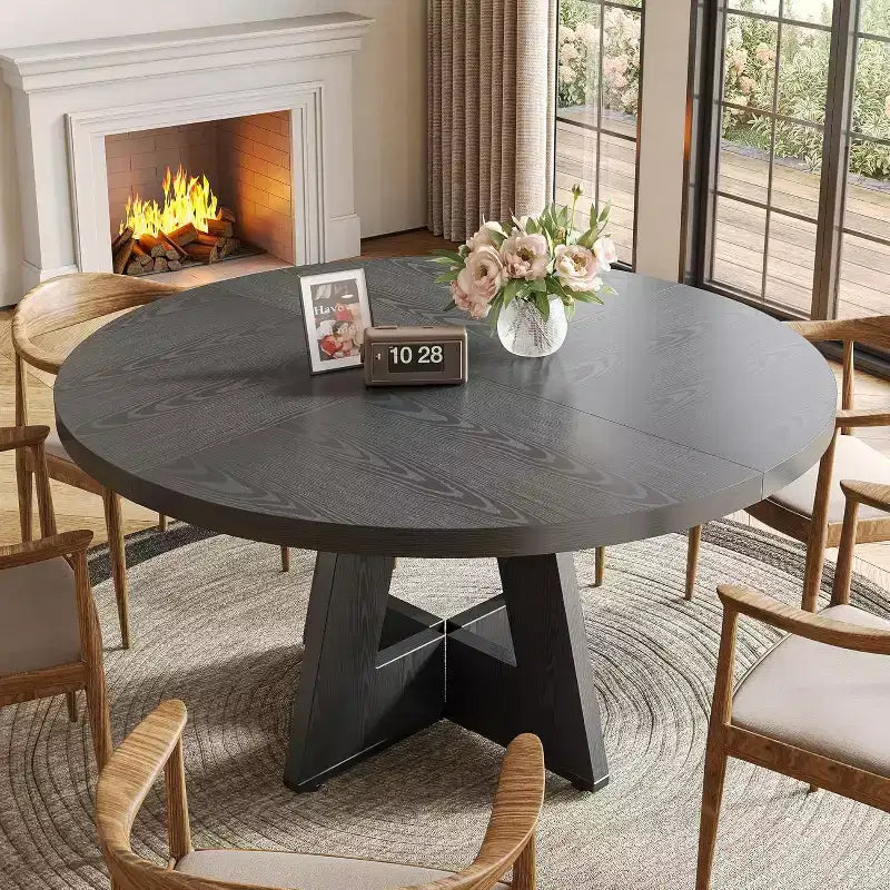 Table à manger ronde de 120 cm pour 4 à 6 personnes, avec pied central en bois, moderne pour salle à manger, cuisine, salon
