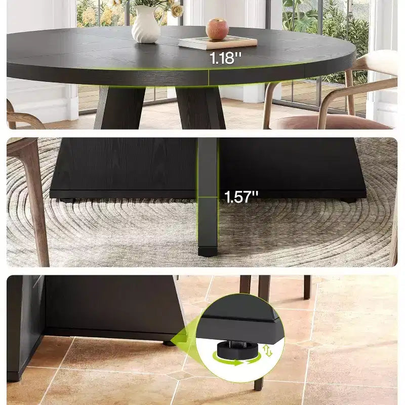 Table à manger ronde de 120 cm pour 4 à 6 personnes, avec pied central en bois, moderne pour salle à manger, cuisine, salon