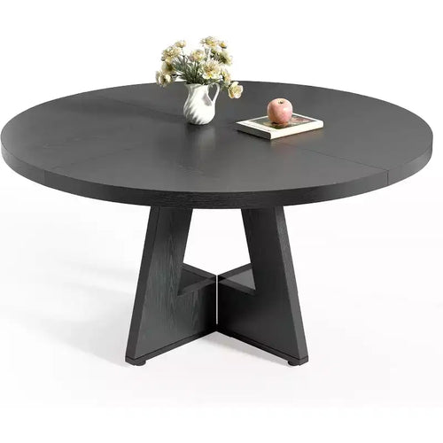 47 Round Dining Table for 4-6 People, Wooden Pedestal Base, Modern for Dining Room, Kitchen, Living Room
