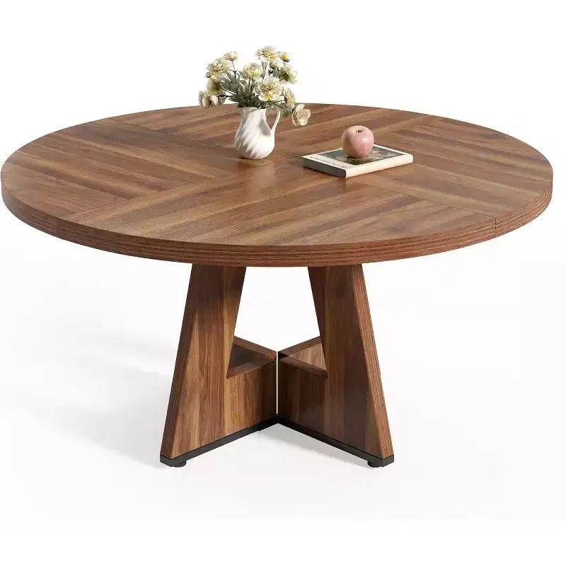 Table à manger ronde de 120 cm pour 4 à 6 personnes, avec pied central en bois, moderne pour salle à manger, cuisine, salon