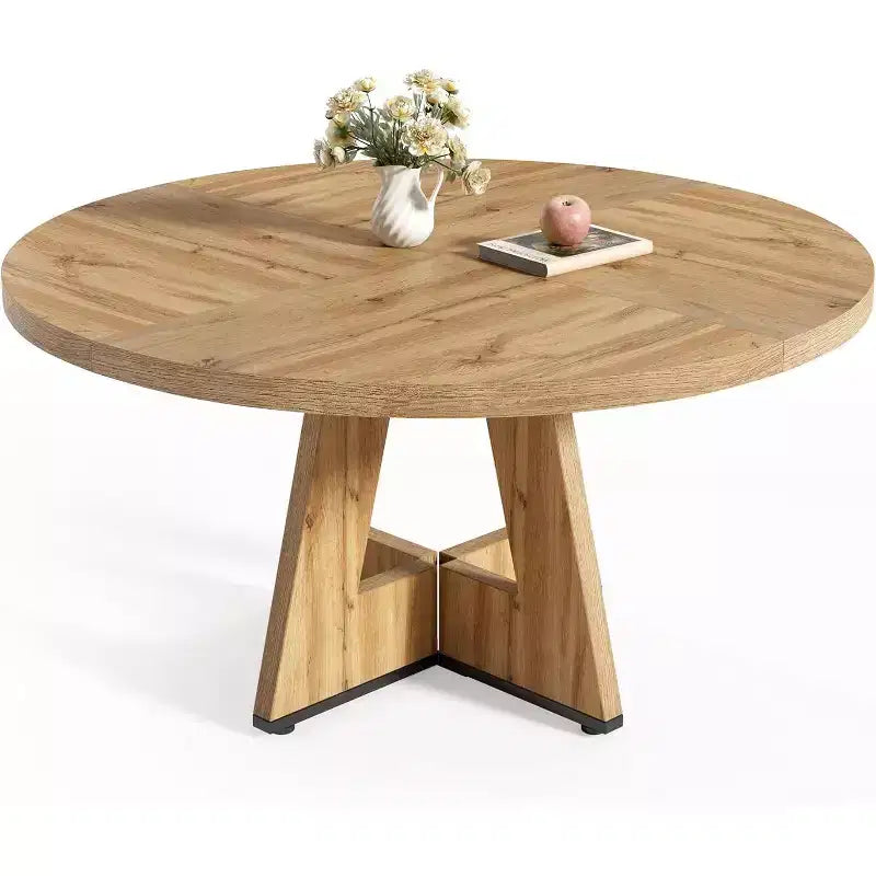 Table à manger ronde de 120 cm pour 4 à 6 personnes, avec pied central en bois, moderne pour salle à manger, cuisine, salon