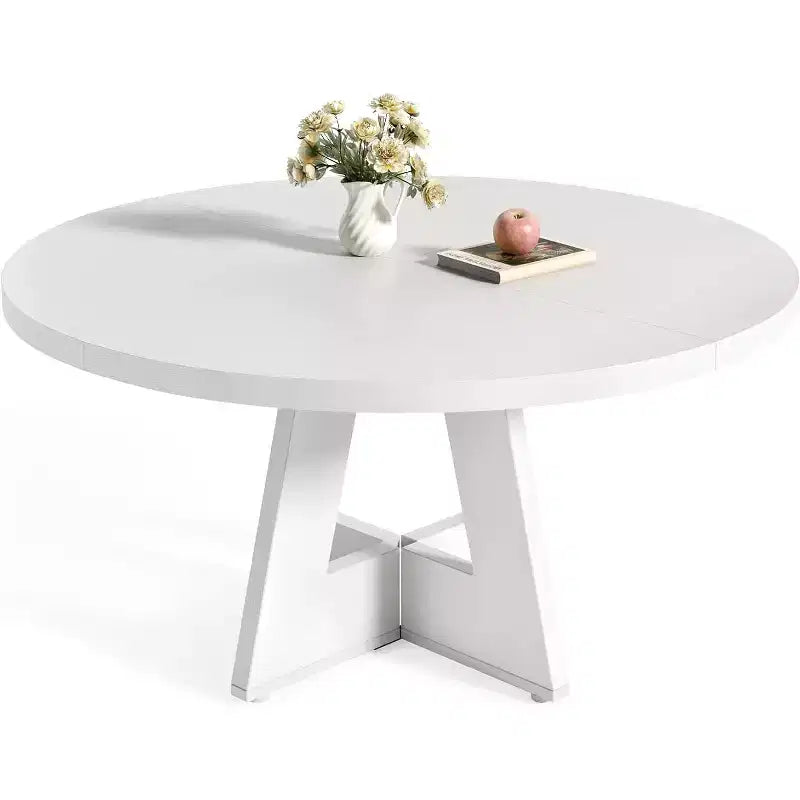 Table à manger ronde de 120 cm pour 4 à 6 personnes, avec pied central en bois, moderne pour salle à manger, cuisine, salon