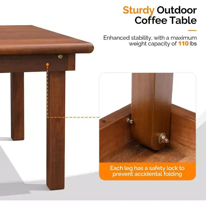 Table basse pliante d'extérieur VINGLI, table basse de patio en bois de peuplier naturel, aucun assemblage requis, idéale pour le balcon, le porche