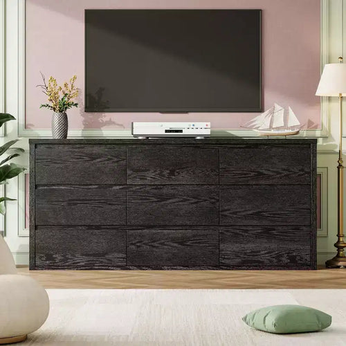 9-Drawer Wide Modern Wood Dresser - Large Chest of Drawers for Bedroom, Living Room & Entryway Storage Organizer