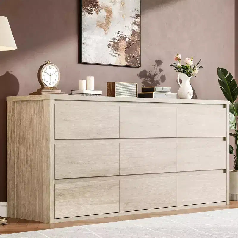 Commode large en bois moderne à 9 tiroirs - Grande commode de rangement pour chambre, salon et entrée