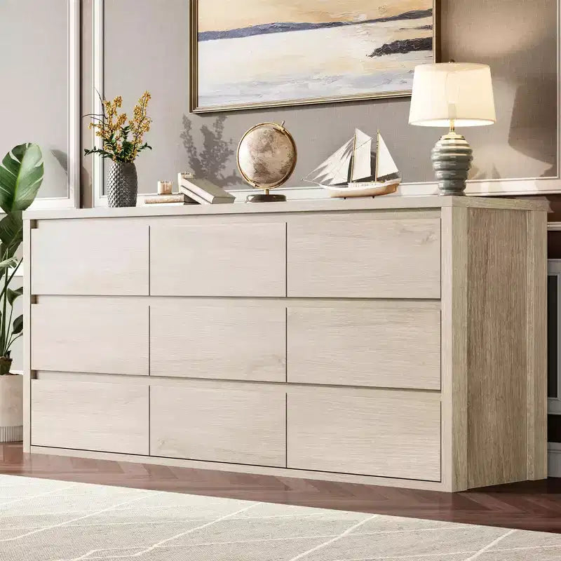 Commode large en bois moderne à 9 tiroirs - Grande commode de rangement pour chambre, salon et entrée