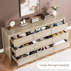 Commode large en bois moderne à 9 tiroirs - Grande commode de rangement pour chambre, salon et entrée
