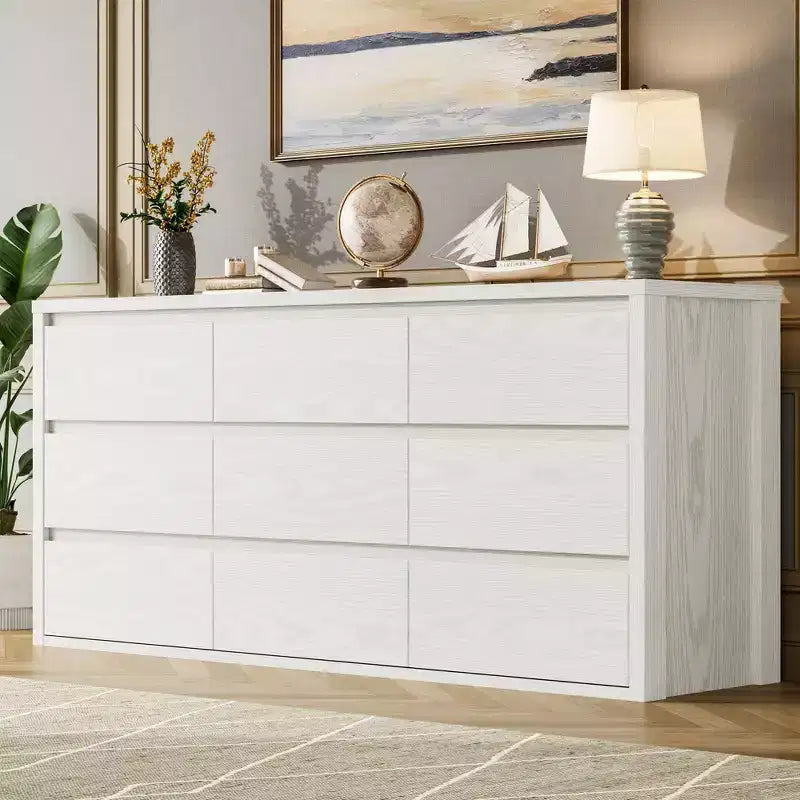 Commode large en bois moderne à 9 tiroirs - Grande commode de rangement pour chambre, salon et entrée