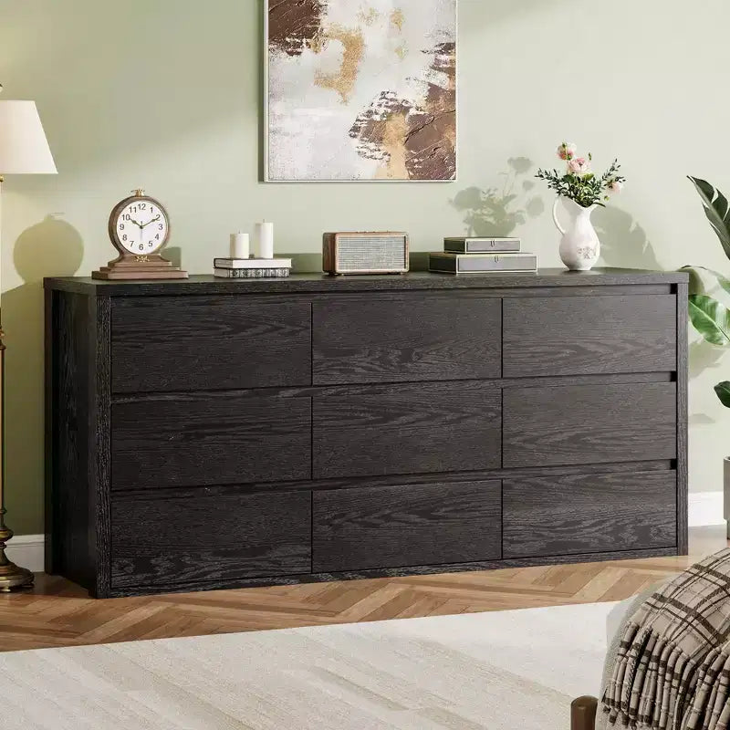 Commode large en bois moderne à 9 tiroirs - Grande commode de rangement pour chambre, salon et entrée