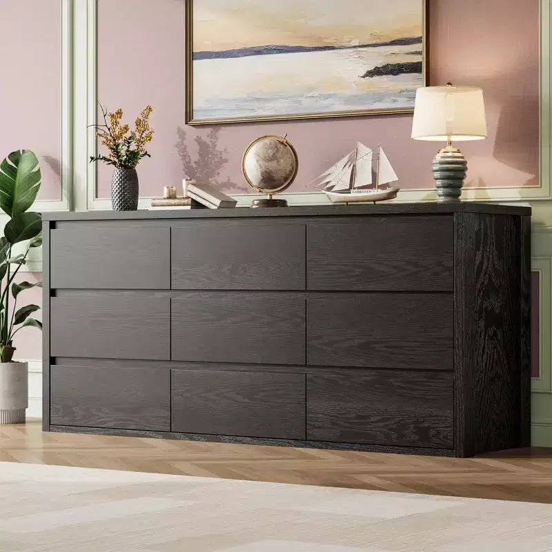 Commode large en bois moderne à 9 tiroirs - Grande commode de rangement pour chambre, salon et entrée
