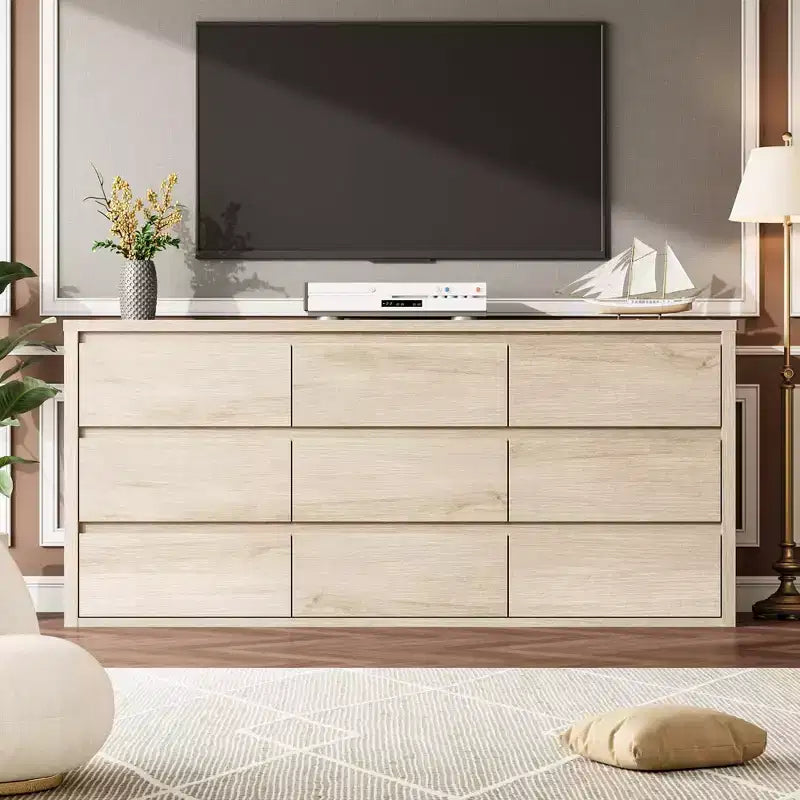 Commode large en bois moderne à 9 tiroirs - Grande commode de rangement pour chambre, salon et entrée