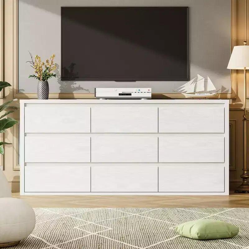 Commode large en bois moderne à 9 tiroirs - Grande commode de rangement pour chambre, salon et entrée