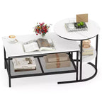 Costway Lot de 2 tables basses, table basse rectangulaire à 2 niveaux et table d'appoint, blanc et or/marron rustique et noir/blanc et noir