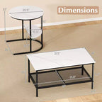 Costway Lot de 2 tables basses, table basse rectangulaire à 2 niveaux et table d'appoint, blanc et or/marron rustique et noir/blanc et noir