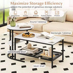 Costway Lot de 2 tables basses, table basse rectangulaire à 2 niveaux et table d'appoint, blanc et or/marron rustique et noir/blanc et noir