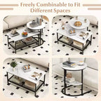 Costway Lot de 2 tables basses, table basse rectangulaire à 2 niveaux et table d'appoint, blanc et or/marron rustique et noir/blanc et noir