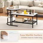 Costway Lot de 2 tables basses, table basse rectangulaire à 2 niveaux et table d'appoint, blanc et or/marron rustique et noir/blanc et noir